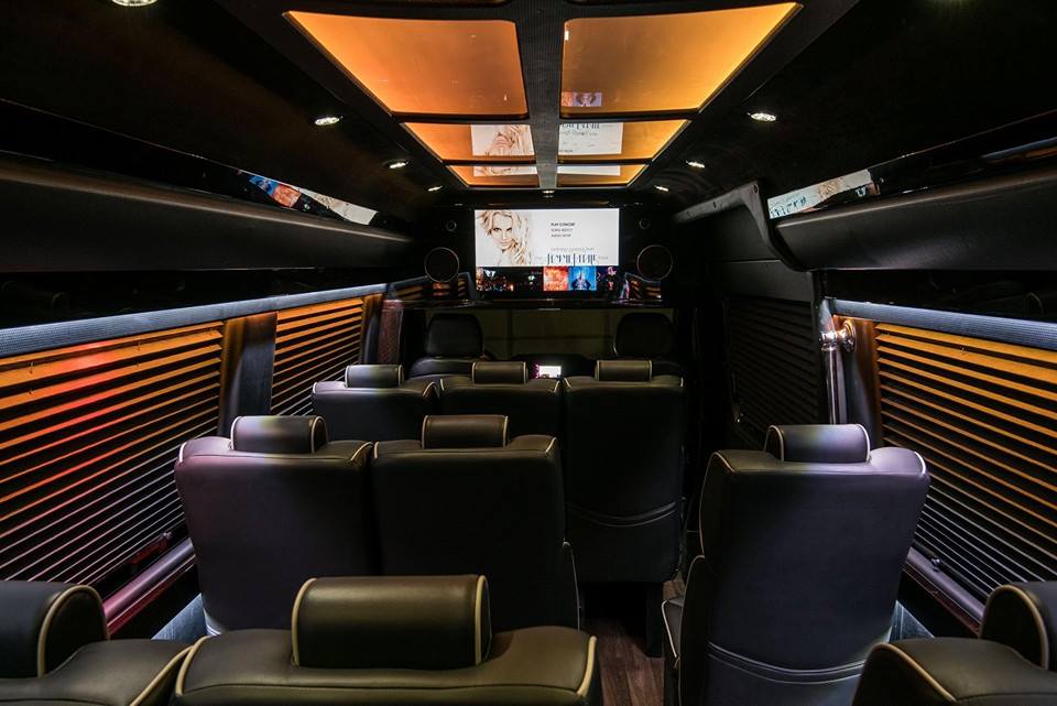Interior of a new executive Sprinter showcasing luxury seating and premium amenities